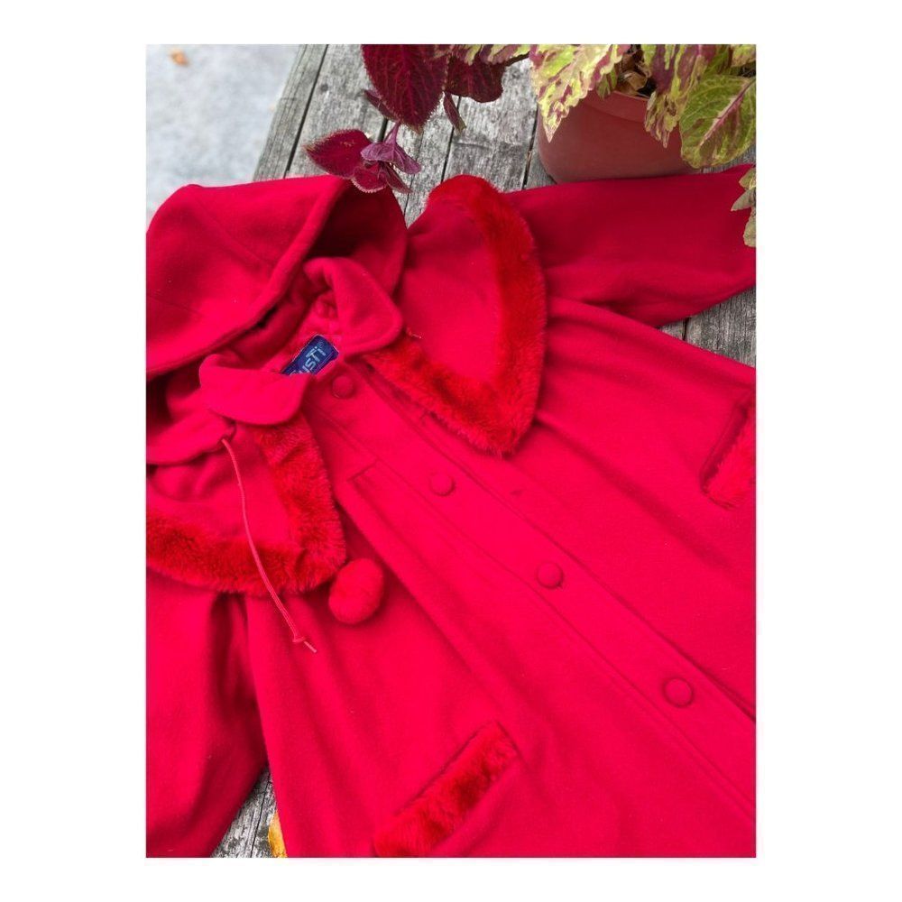 Vintage 1970s Gusti Virgin Wool Blend Red Swing Dress Coat Youth Sz 5